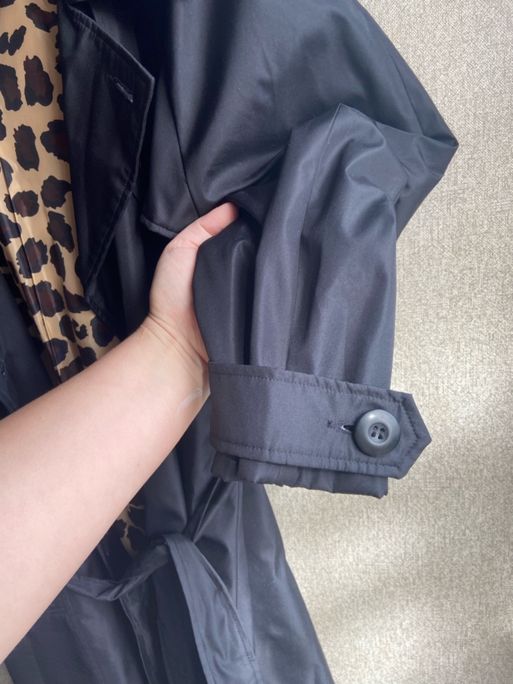 Spring jacket size 22w black woman within hooded rain jacket waist tie leopard - Picture 3 of 7